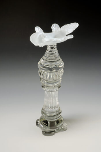 Caption Text Here Floated Blown Etched Glass, 32 in tall Sculptures